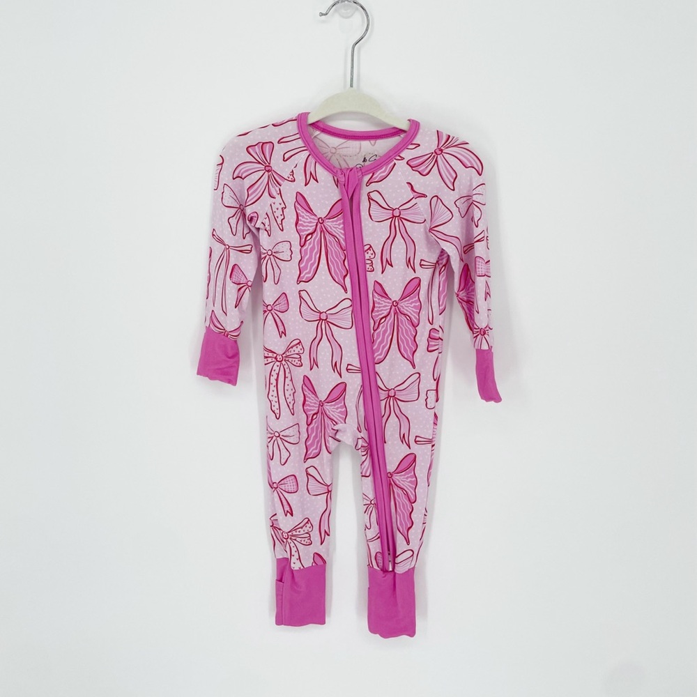 NEW Girls Pink Bow Bamboo Zip Up Pajamas